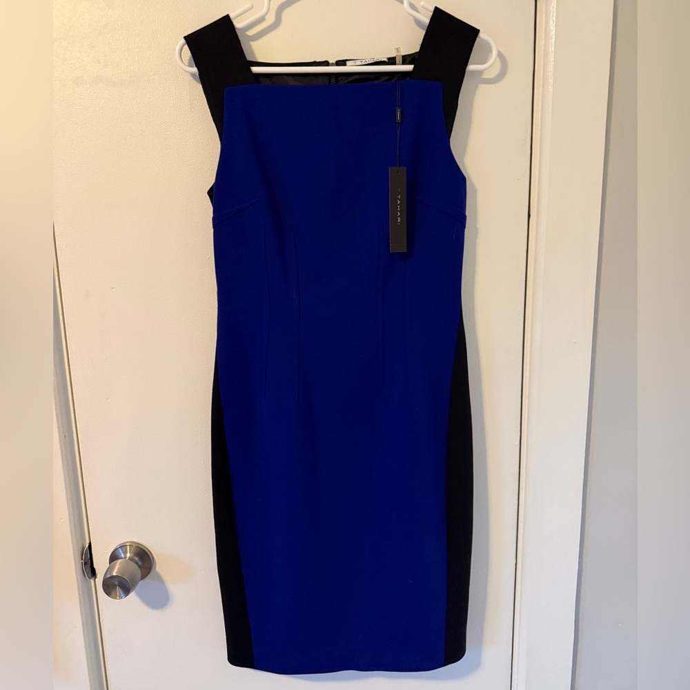 Elegant Tahari Blue and Black Dress size 2 NWT